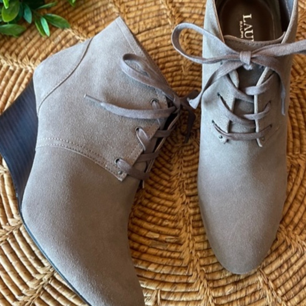 Ralph Lauren Boots Taupe Suede Boots Tie Up Laces Like New Final Sale